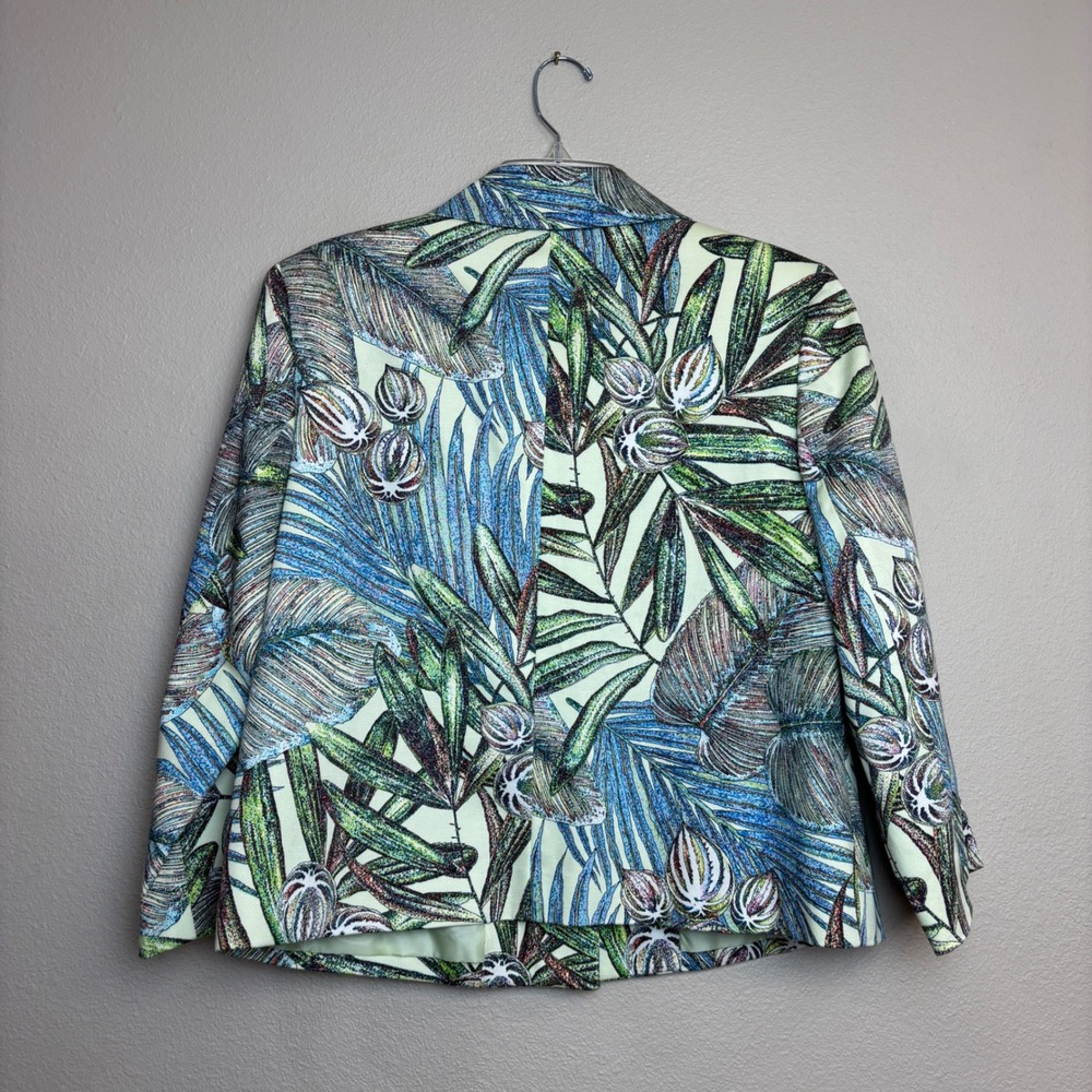 Colorful Jacket Womens 10 Green Blue Tropical Palm Leaf Flower Resortwear Floral - Picture 2 of 16